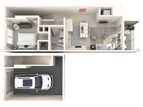 Floor plan for 1 bed, 1 bath, 748 sqft